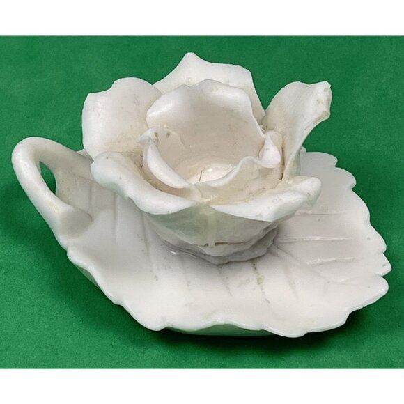 VTG ARDALT White Bisque Rose Taper CANDLE HOLDER Japan EUC - Picture 1 of 4